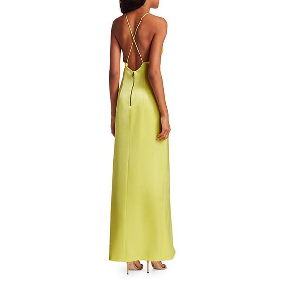 Alice & Olivia Ettley Halter Maxi Dress Yellow Lime Gown Front Slit Sz 8 - Picture 2 of 13